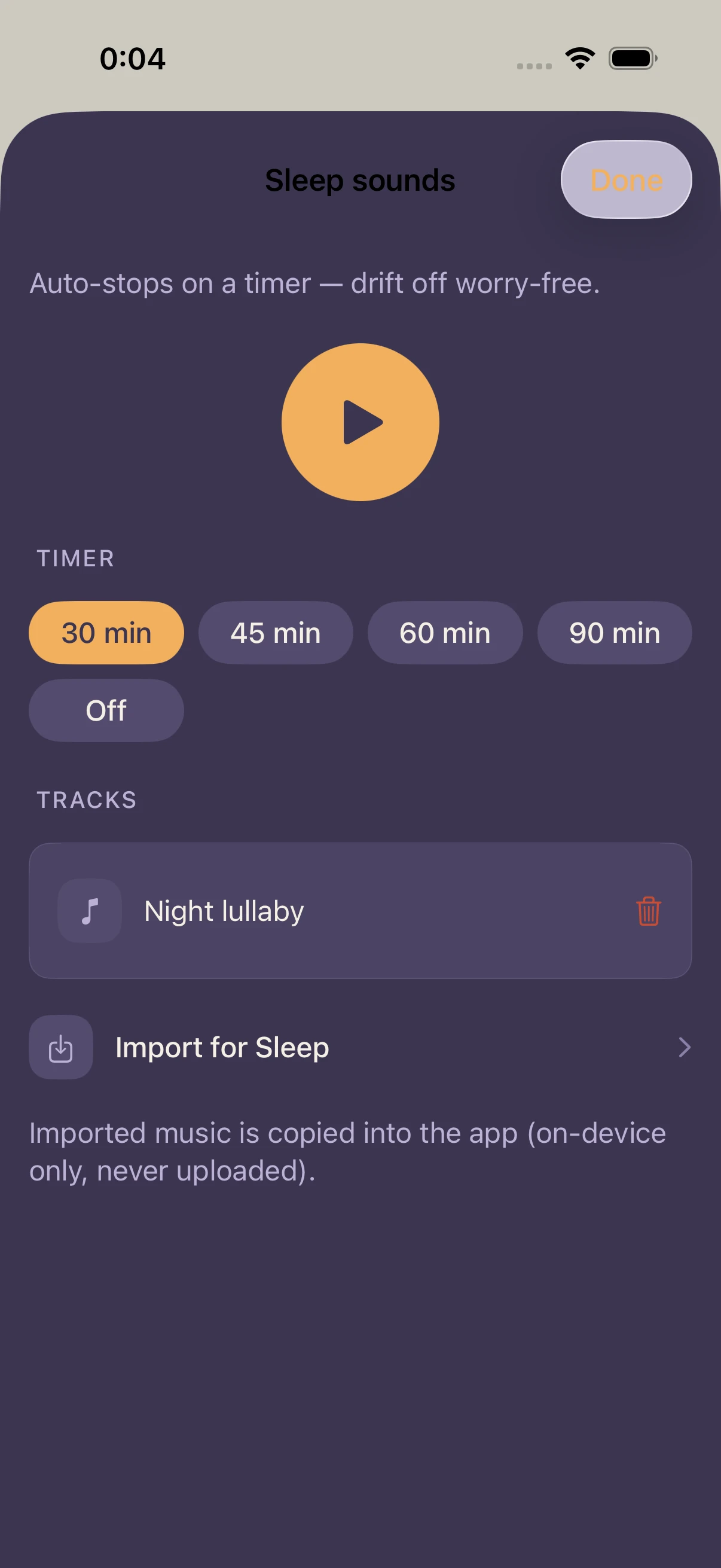 The same player with the timer selection changed to 30 minutes