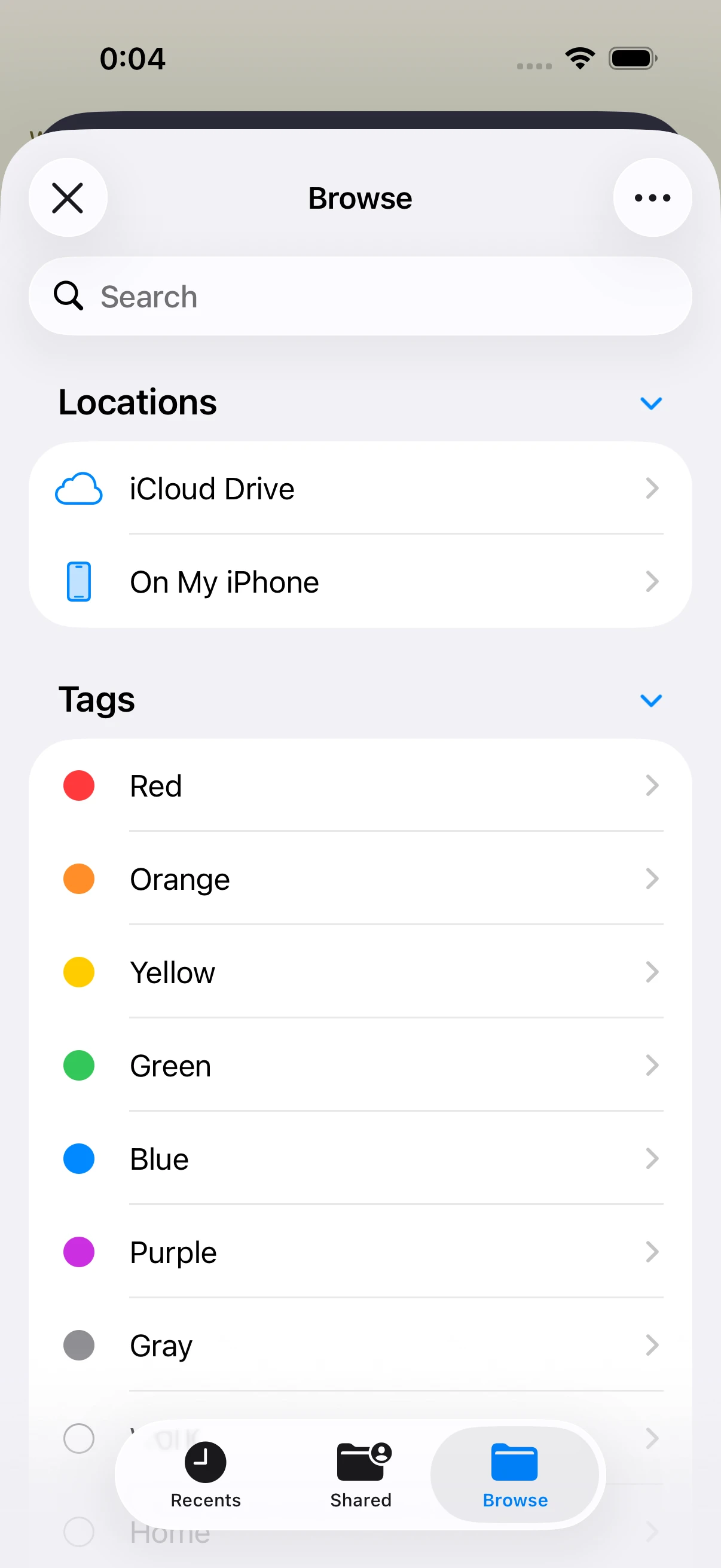 The Files app browser used to pick an audio file from locations and tags